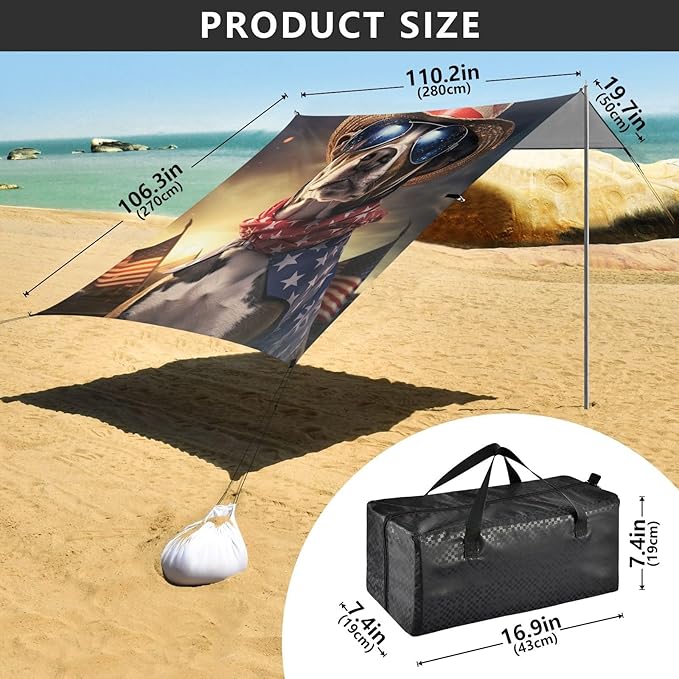 ALAZA 4th of July Dog Beach Tent Sun Shelter Portable Canopy Sunshade for Outdoor Camping Picnics Backyard Fun 10x9 ft