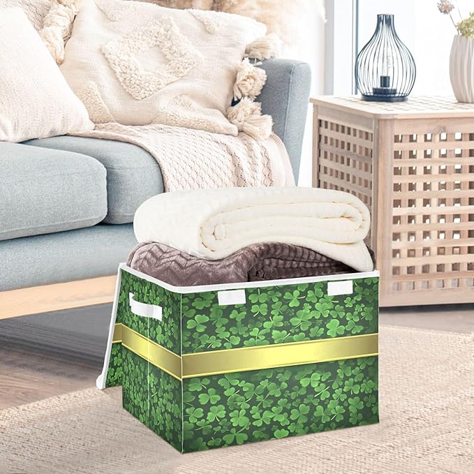 Christmas Storage Baskets with Lids St. Patrick's Day Collapsible Bins Stackable Fabric Linen Baskets Closet Organizer Container 16.5x12.6x11.8