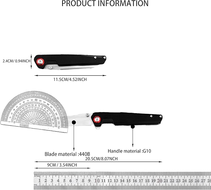 7.99-inch Lightweight Folding Knife 440B Steel Blade G10 Handle EDC Outdoor Camping Fishing Knife Adventure Survival Tool Men's Gift