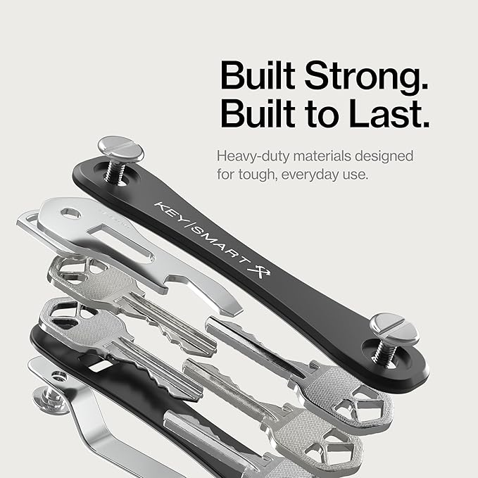 KeySmart Rugged - Multitool Key Holder for Keychain w/Bottle Opener and Pocket Clip Organizer for Keys EDC Keychains Ring for Car Fobs Key Chains Expandable (Up to 14 Keys Black)