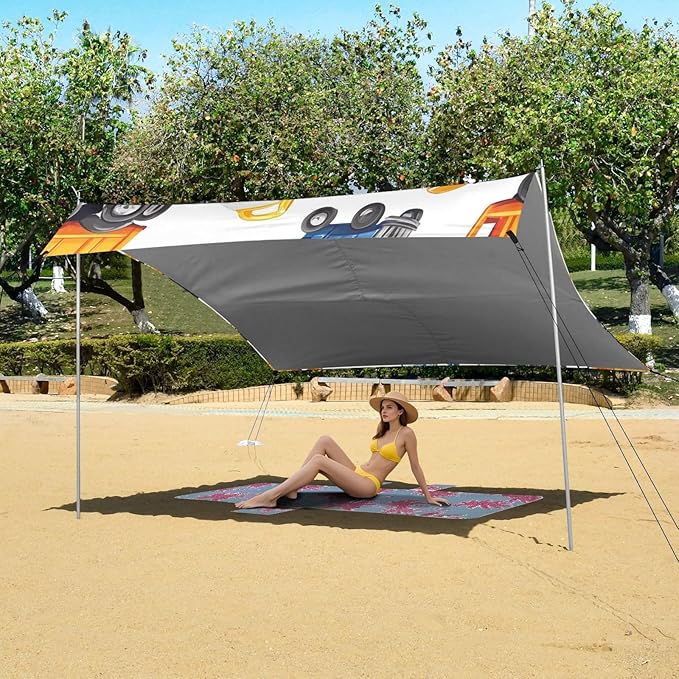 ALAZA Cars Truck Cartoon Beach Tent Sun Shelter Portable Canopy Sunshade for Outdoor Camping Picnics Backyard Fun 10x9 ft