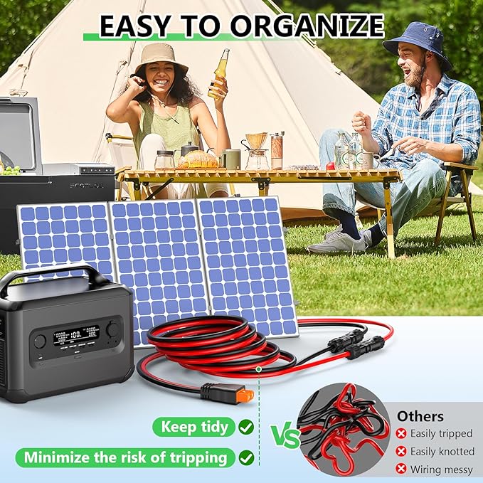 Solar to XT60i Extension Cable 10AWG 10FT XT60i Female to Male Connector for RV Foldable Solar Panel Portable Power Station Solar Generator