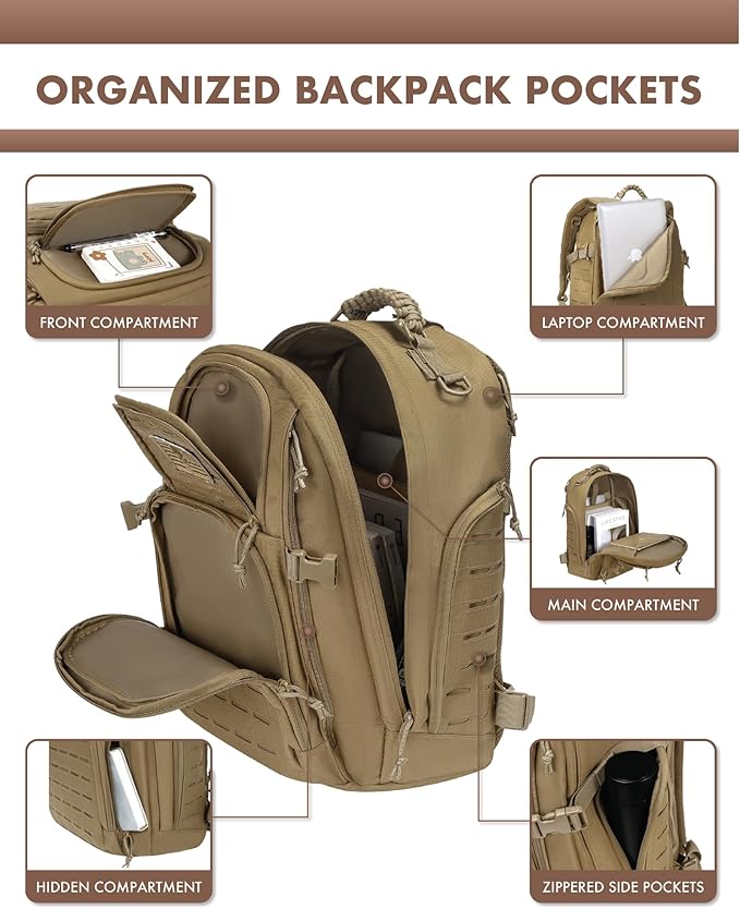 TRAILKICKER Military Tactical Backpack 40L for Men Hiking Molle EDC Daypack Work Backpack with Water Bladder Compartment
