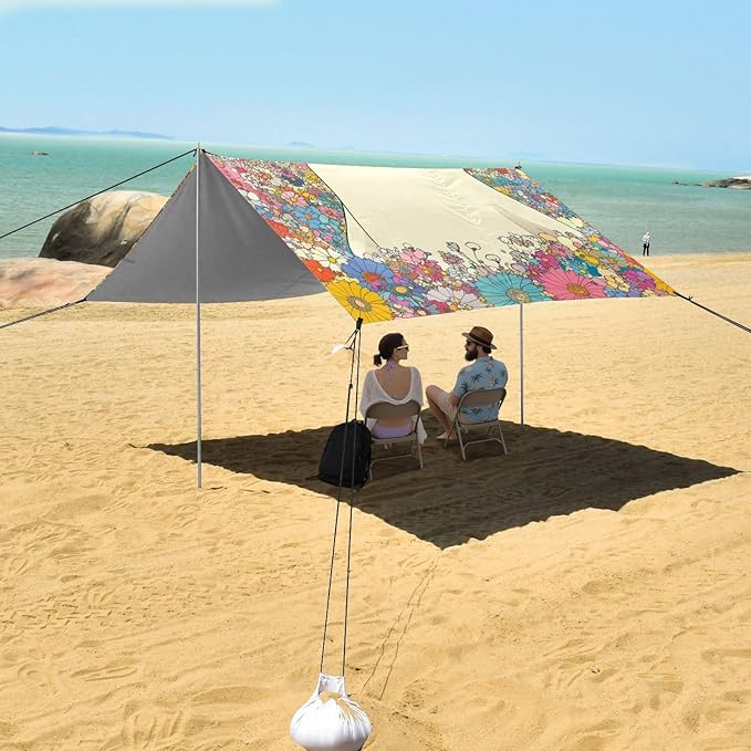 Funny Seal Foldable Beach Tent UPF50 Waterproof Large Sun Shelter with Sandbags Sand Shovel Poles for Backyard and Camping