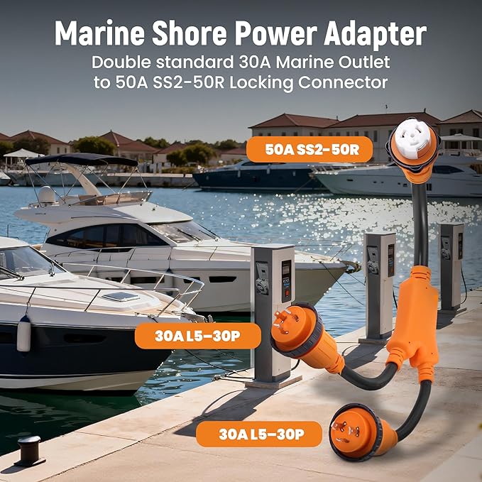 maXpeedingrods 2X L5-30P to SS2-50R Marine Shore Power Adapter Two 30Amp 125V Male Locking to 50Amp 125V Female Locking Adapter for RV Trailer or Boat
