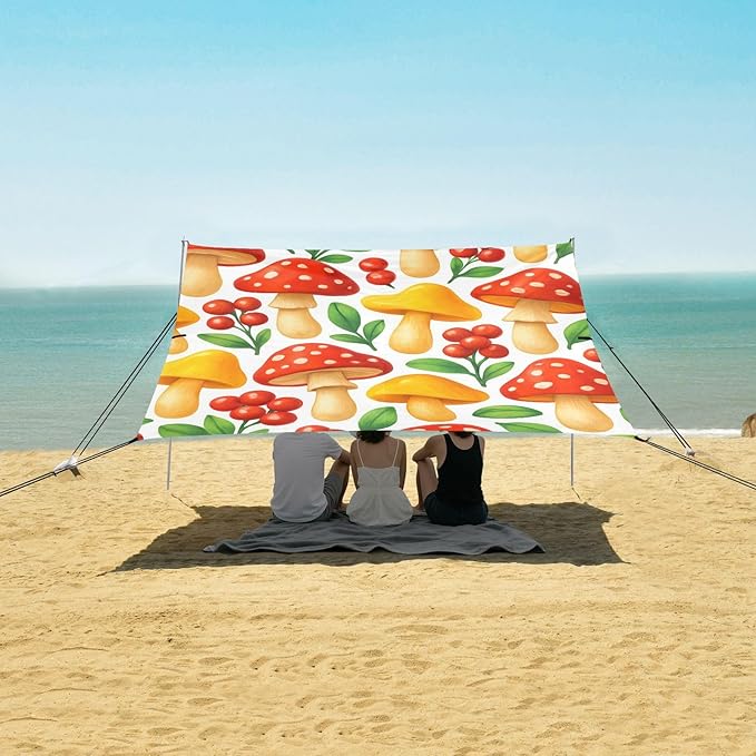Beach Canopy with Windproof Ropes &amp Sandbags Beach Tent Sun Shade Sun Shelter for Camping Trips Fishing Backyard Fun or Picnics Mushroom