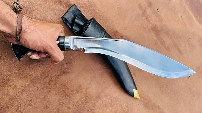 Full Tang Service No 1 Remade Kukri - Khukuri Knife - Traditional Authentic High Carbon Steel Blade - 10.5 Hand Forged Blade in Nepal - Horn Handle - Outdoor Knives