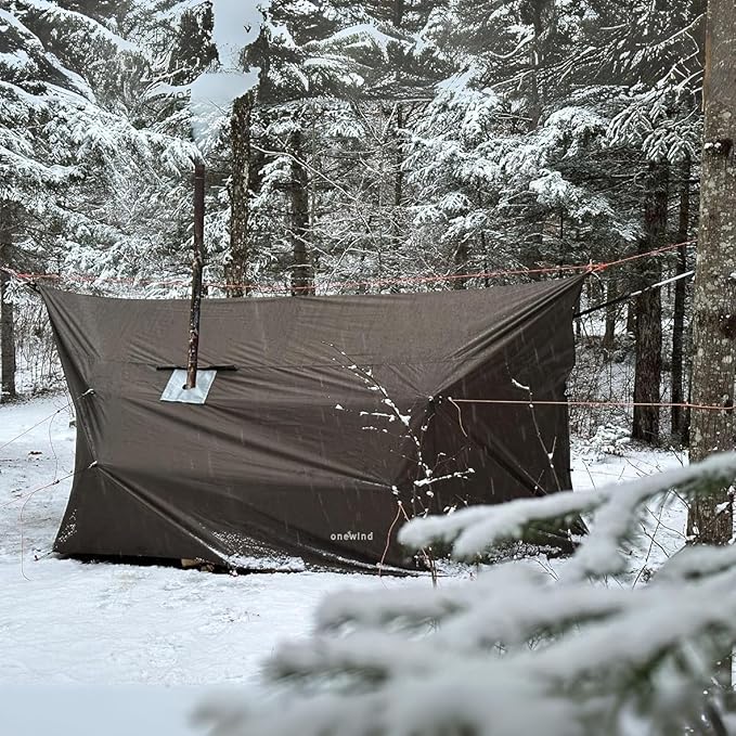 Onewind Penumbra Hot Tent 14ft Camping Hammock Tarp for 4-Season Waterpoof and Flame Retardant Hammock Rain Fly with Stove Jack for Winter Outdoor Camping OD Green