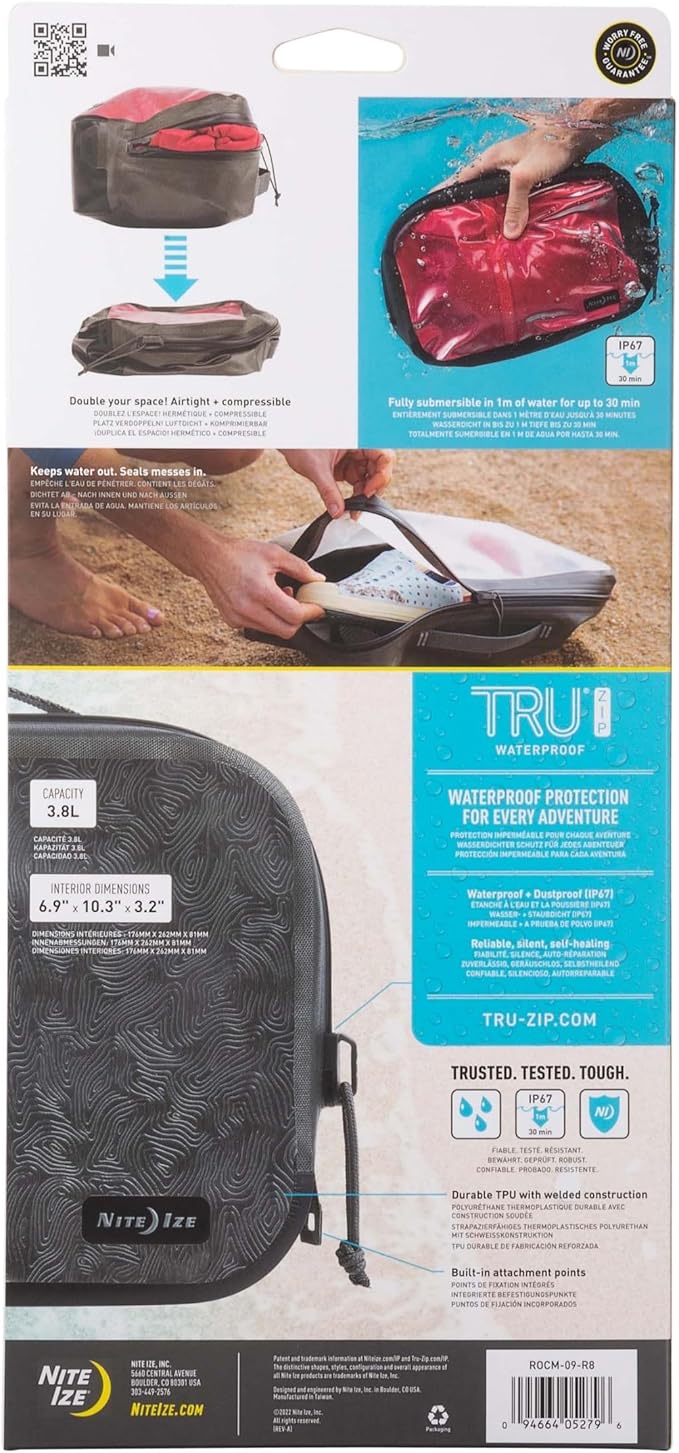 Nite Ize RunOff Waterproof Packing Cube - Waterproof Packing Cube for Travel - Dry Travel Bag with Compression - Charcoal Medium