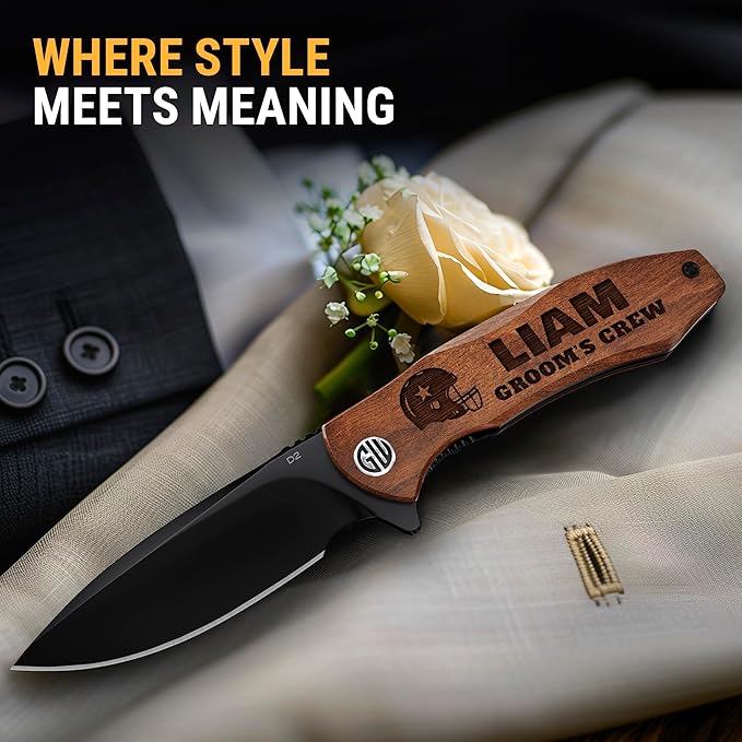 Grand Way Personalized Pocket Knife for Groomsmen - Custom Folding Knives Set - Engraved Gifts for Men and Women - Gift for Groomsman Wedding Party Best Man Proposal Gift for Bride Maid 6700