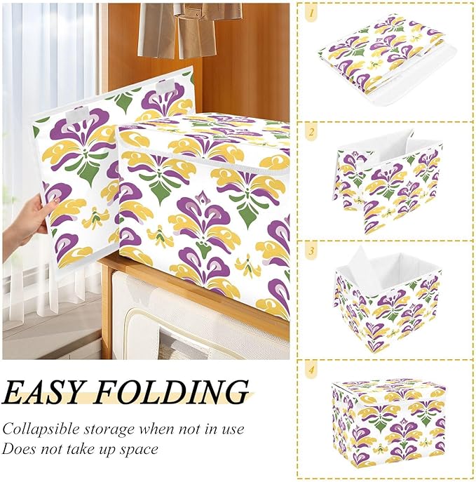 Graffiti Mardi Gras Logo Pattern Foldable Storage Baskets Fabric Boxes with Handle Organizers with Flip-Top Lids Storage Bins for Home Bedroom Office