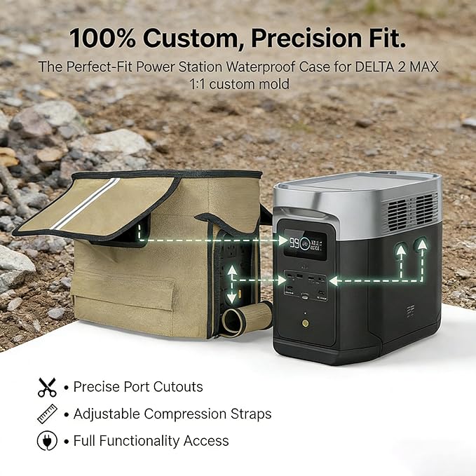 Power Station Waterproof Case Compatible with EF ECOFLOW DELTA 2 MAX Portable Case Crafted from 1680D Heavy-Duty Marine Canvas Roll-Up Side Vent Design