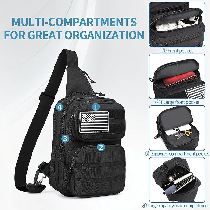Wotony RFID Blocking Tactical Crossbody Bag for Men - Durable EDC Sling Shoulder Bag with Multi-Pocket Storage