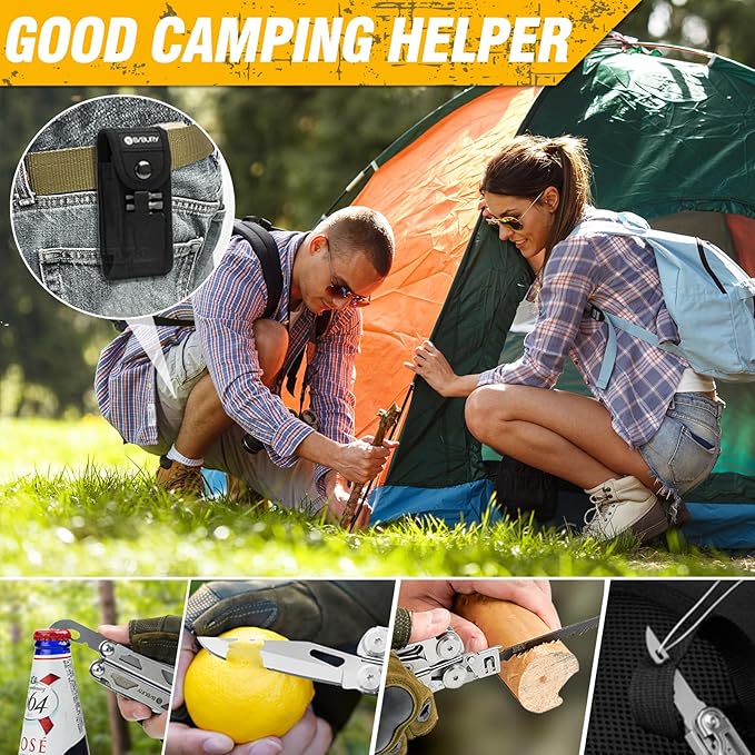 BIBURY Multitool Pliers Pro BI2045 Stainless Steel Multi Tool Pliers with Replaceable Wire Cutters and Saw Foldable Multitools with Scissors and Screwdriver Ideal for CampingSurvival Repair