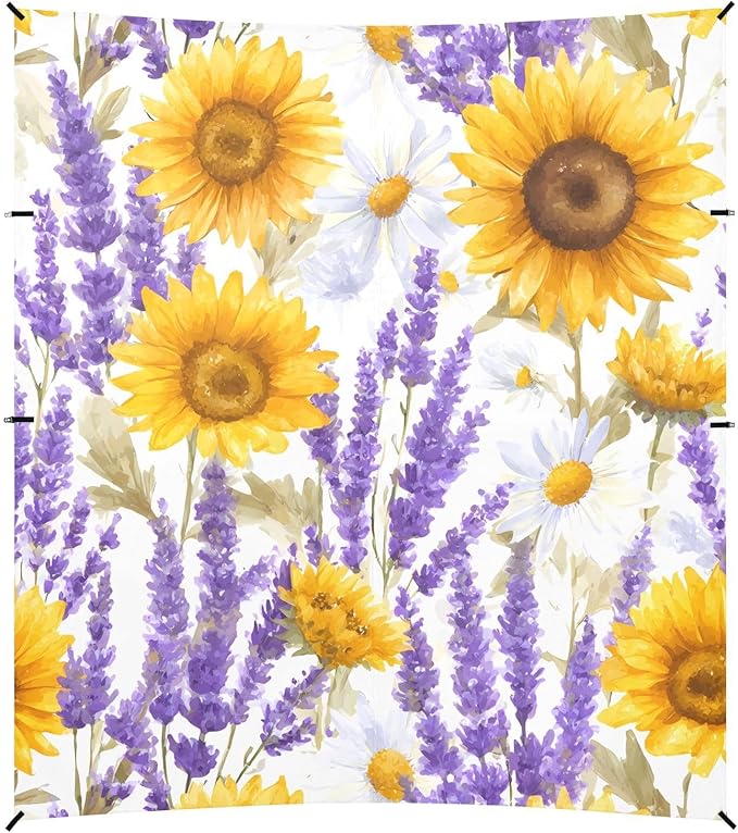 ALAZA Sunflower Lavender Flowers Beach Tent Sun Shelter UPF50+ Protection Beach Shade Canopy w/ 4 Sandbags for Outdoor Camping Fishing Backyard Fun Picnic 10x9 ft