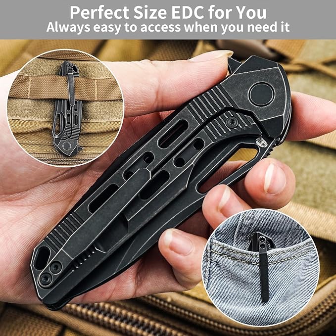 HX OUTDOORS Pocket Knife with Clip High End S35VN Steel Folding Pocket Knife with Titanium Alloy Handle EDC Knife for Camping Hiking Survival Outdoor Pocket Knives for Men