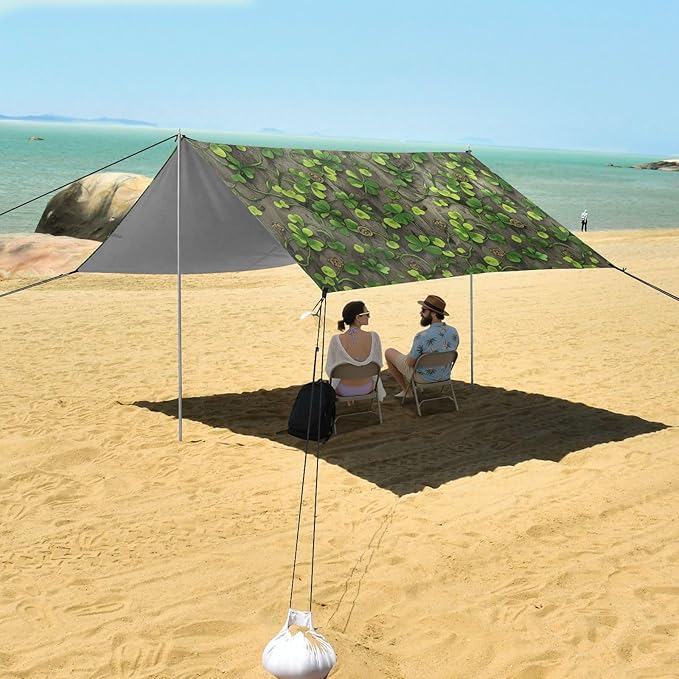 xigua St. Patrick's Day Beach Tent Sun Shelter with Carrying Bag - Silver Coated Oxford Fabric Beach Canopy for Beach Camping Fishing - Includes Windproof Ropes Sandbags &amp Stakes