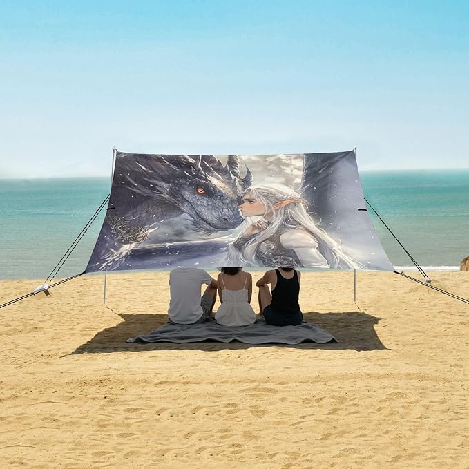 ALAZA Dragon Prince Elf Beach Tent Sun Shelter UPF50+ Protection Beach Shade Canopy w/ 4 Sandbags for Outdoor Camping Fishing Backyard Fun Picnic 10x9 ft