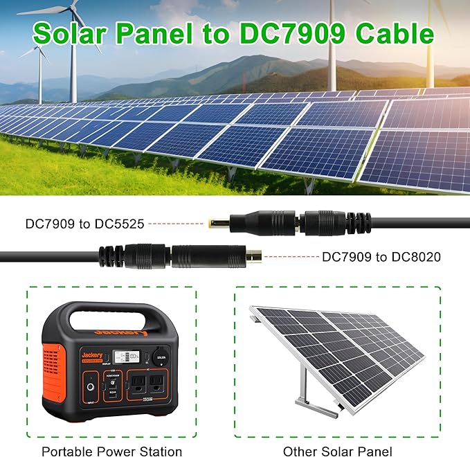 Boobrie 10m 32ft Solar Extension Cable Solar to DC7909 Cable with Solar Series Connector 14/12AWG Dual Gauge 221°F 300V for Power Stations Industrial UseRV Camping