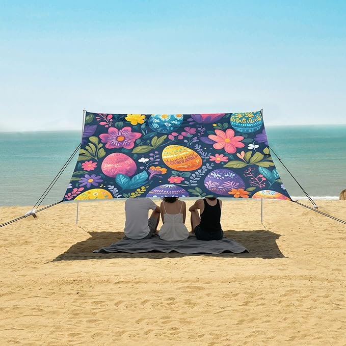 Meadow Easter Eggs Beach Tent Sun Shelter Set UPF50+ UV Protection 10.5 x 9.19 FT Camping Shade Canopy with Sandbags Sand Anchors Carrying Bag and Others