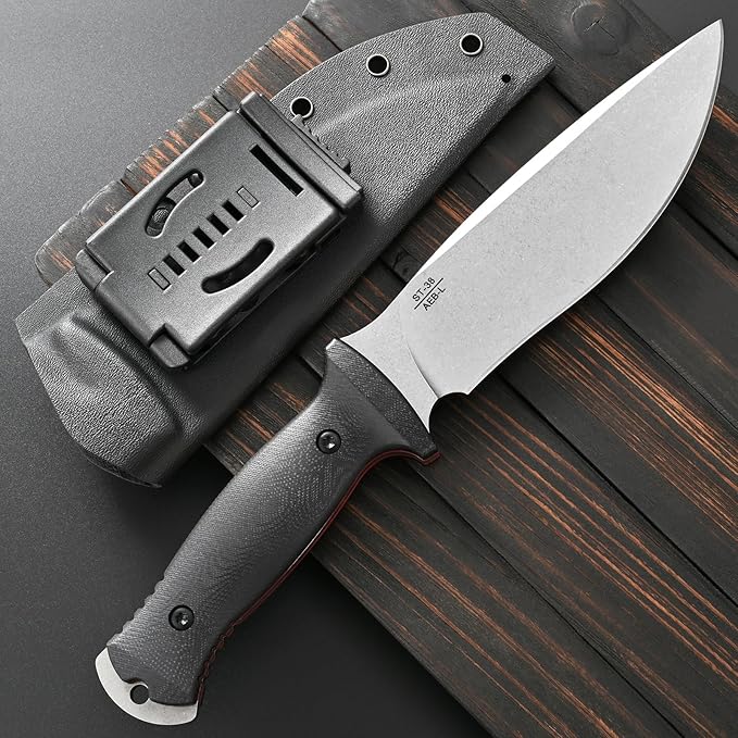 Sitivien ST38 Fixed Blade Knife AEB-L Stonewashed Steel Blade G10 Handle Full Tang Knife with Sheath for Outdoor Camping Hiking Working Survival (Silver)
