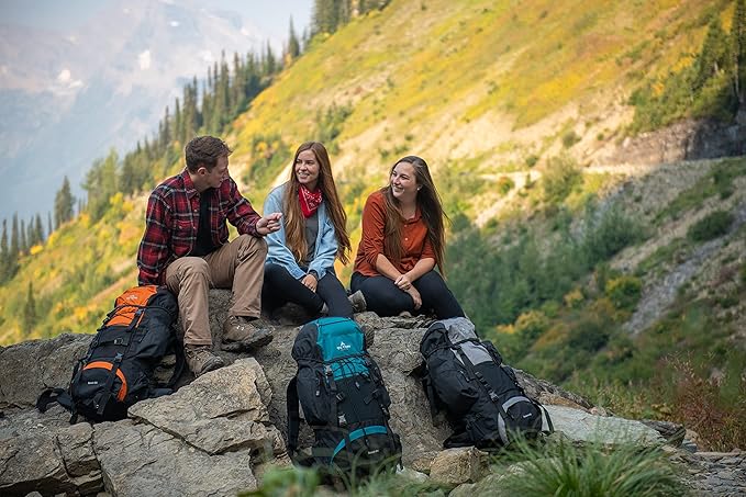 Teton 65L Scout Internal Frame Backpack for Hiking Camping Backpacking Travel Rain Cover Included Pacific
