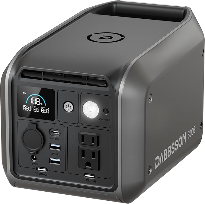Dabbsson 298Wh Portable Power Station 300W Solar Generator 1.5X Extended Runtime2xPure Sine Wave AC Outlets60W USB-C Smart APP 300E Semi-Solid LiFePO4 Batteryfor Outdoor Camping Travel