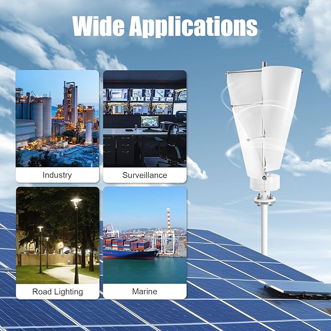 100W Vertical Axis Wind Turbine Generator Permanent Magnet Generator with Intelligent Controller Low Noise Helical Design Windmill for Home Boats Street Lighting
