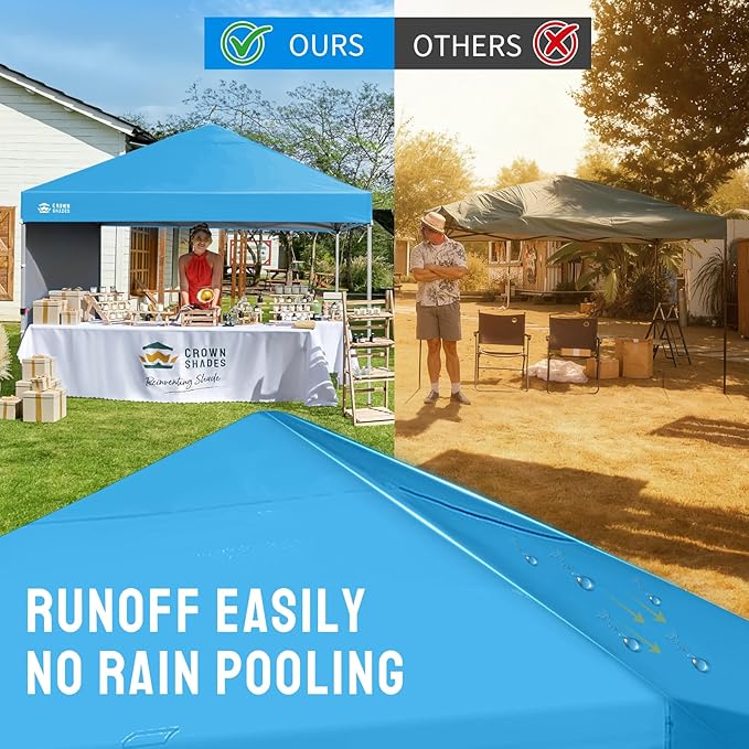CROWN SHADES 8x8 Pop Up Canopy with 1 Side Wall - Beach Tent with One Push Setup - Outdoor Sun Shade for Events Parties Camping - Gazebo with STO-N-Go Cover Bag (Sky Blue)