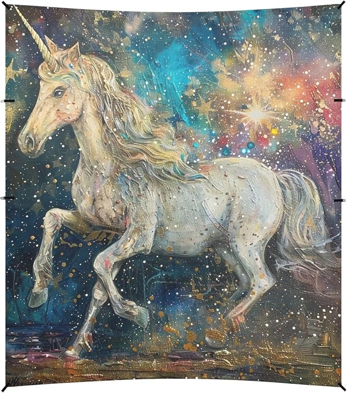 ALAZA Star Magic Unicorn Oil Painting Beach Tent Sun Shelter Portable Canopy Sunshade for Outdoor Camping Picnics Backyard Fun 10x9 ft