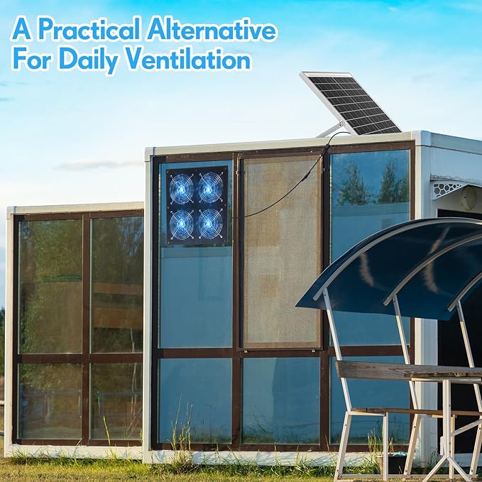 Solar Powered Fan 11.8 Greenhouse Exhaust Fan Solar 4 Fan Kit 25W Solar Panel Powered Exhaust Fan with Aluminum Bracket for Attic Shed Barn Dog House DIY Cooling Ventilation Project(1 Set)