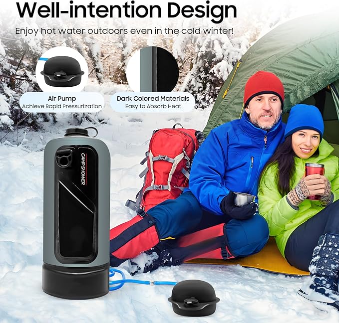 3 Gallon Portable Pressure Camp Shower with Air Pump &amp Detachable Shoulder Strap Outdoor Showers for RV Camping Hiking