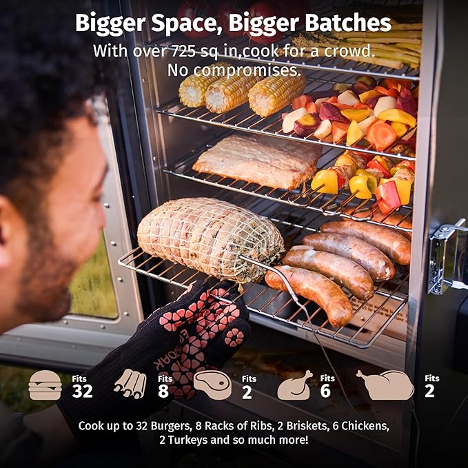 EAST OAK Ridgewood Pro 30 Electric Smoker Built-in Meat Probe &amp Elevated Stand for Outdoors Up to 6× Longer Smokes Adjustable Side Chip Loader Smoke with 725 sq in Cooking Area Night Blue