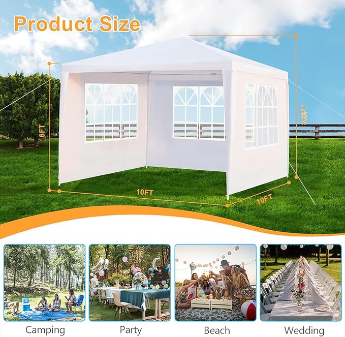 Outdoor Gazebo Canopy Wedding Party Tent Camping Shelter Commercial Instant Shelter Waterproof Tent with Removable Side Walls (10'x10' Three Sides)