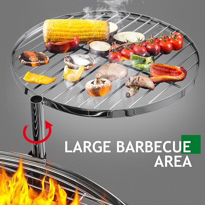 ROVSUN 33'' Outdoor Fire Pit with 2 Grills Wood Burning Round Firepit with Swivel Cooking Grate Removable Swivel Grill for Backyard Patio Picnic BBQ and Parties