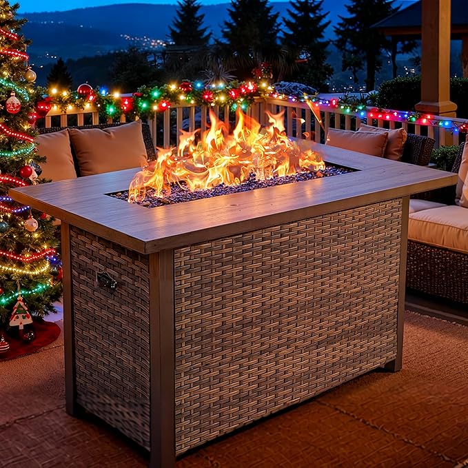 42 Inch Propane Fire Pit Table 50000 BTU Outdoor Gas Fire Pits with Removable Lid 2 in 1 Rectangular Firepit Table for Outside Patio Deck and Garden