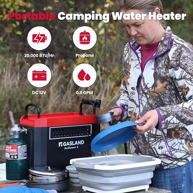GASLAND Goshower 3 Portable Hot Water Heater &amp Shower Pump | CSA Certified |1.5Hr Fast Charging | 1lb Propane Camping Shower for Cabin RV &amp Off-Grid Use – G3 Max