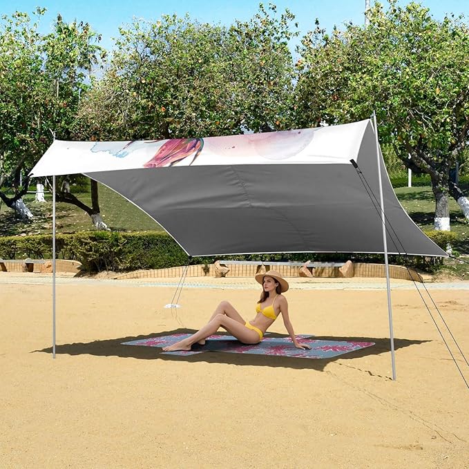 ALAZA Watercolor Rose Flowers Stylization Beach Tent Sun Shelter Portable Canopy Sunshade for Outdoor Camping Picnics Backyard Fun 10x9 ft