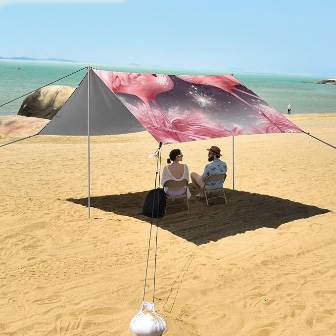 ALAZA Exotic Flamingo Sparkle Beach Tent Sun Shelter Portable Canopy Sunshade for Outdoor Camping Picnics Backyard Fun 10x9 ft