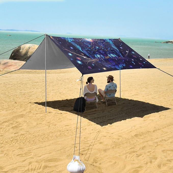ALAZA Boho Owl on The Tree Beach Tent Sun Shelter Portable Canopy Sunshade for Outdoor Camping Picnics Backyard Fun 10x9 ft