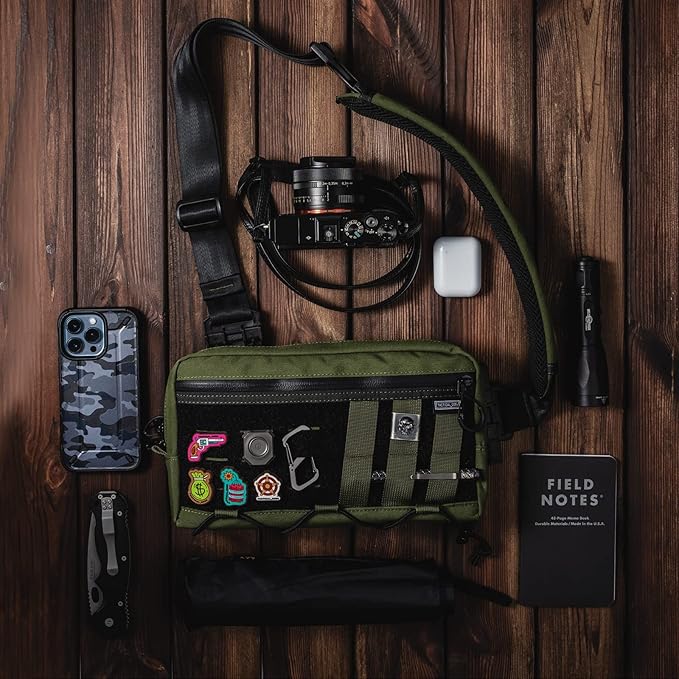 TACTICAL_GEEK Cache L3 EDC Sling Bag Chest Lightweight Shoulder Daypack 500D Nylon Travel Hiking Concealed CarryCrossbody Bag Tactical Backpack Hiking Ambidextrous Strap Green