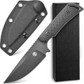 FF113 VG10 Black Stonewashed Steel Fixed Blade Knife Carbon Fiber Handle Full Tang Knife with Sheath for Outdoor Camping Hunting Working (Black)