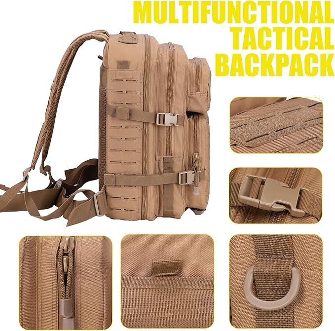 Small 40L Military Backpack Tactical Backpack Assault Pack Bug Out Bag with Molle for Hiking Rucksack Trekking (Tan)