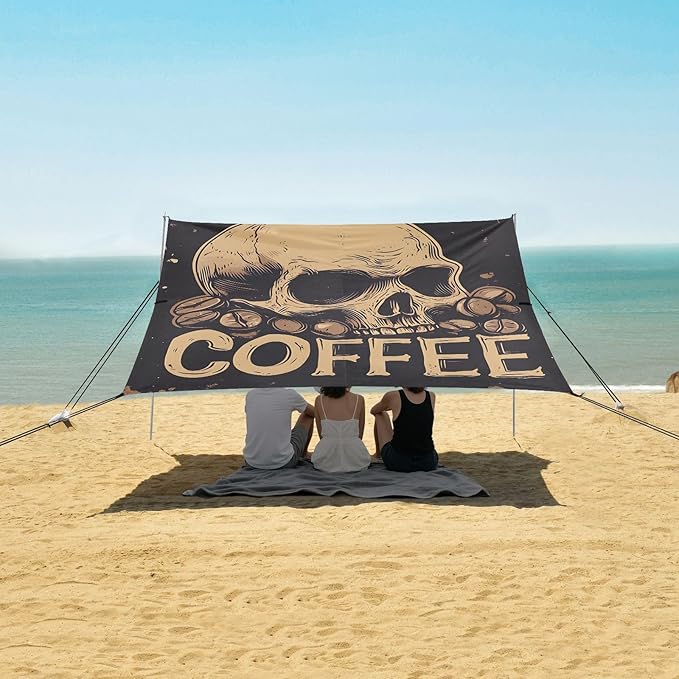 ALAZA Skull Coffee Beach Tent Sun Shelter Portable Canopy Sunshade for Outdoor Camping Picnics Backyard Fun 10x9 ft