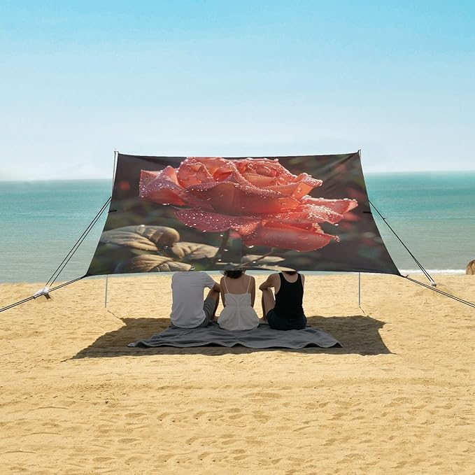 ALAZA Red Rose Flower Drop Beach Tent Sun Shelter UPF50+ Protection Beach Shade Canopy w/ 4 Sandbags for Outdoor Camping Fishing Backyard Fun Picnic 10x9 ft