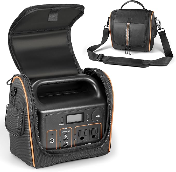 Travel Carrying Case Compatible with Jackery Explorer 300 Water-Resistant Base with Rear Pocket &amp Adjustable Strap for Solar Cable Charger &amp Accessories for Camping Travel Outdoors