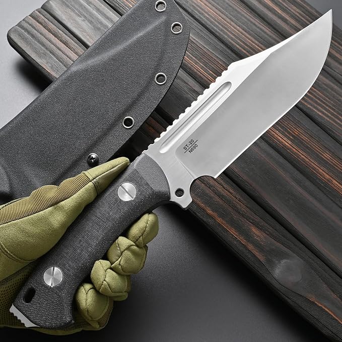 Sitivien ST20 Fixed Blade Knife 8MM Thick N690 Stainless Steel Blade Full Tang G10 Handle EDC Fixed Knifes for Outdoor Working Camping Bushcraft(Silver)