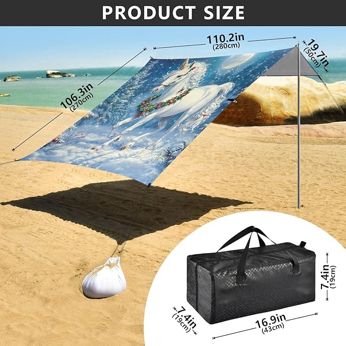 ALAZA Christmas Horse Beach Tent Sun Shelter Portable Canopy Sunshade for Outdoor Camping Picnics Backyard Fun 10x9 ft