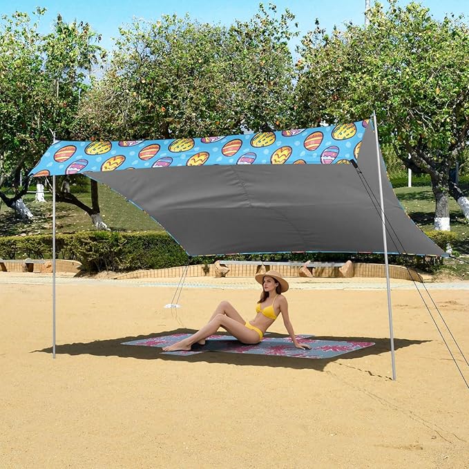 ALAZA Easter Eggs Beach Tent Sun Shelter UPF50+ Protection Beach Shade Canopy w/ 4 Sandbags for Outdoor Camping Fishing Backyard Fun Picnic 10x9 ft
