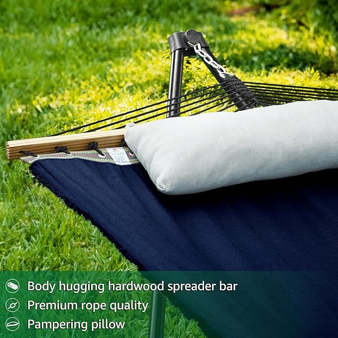 Tranquillo Unity Adjustable Hammock Stand 800 lbs Capacity Steel Double Hammock Stand for 2 Persons Premium Pre-Assembled Stand for Indoor Outdoor Navy